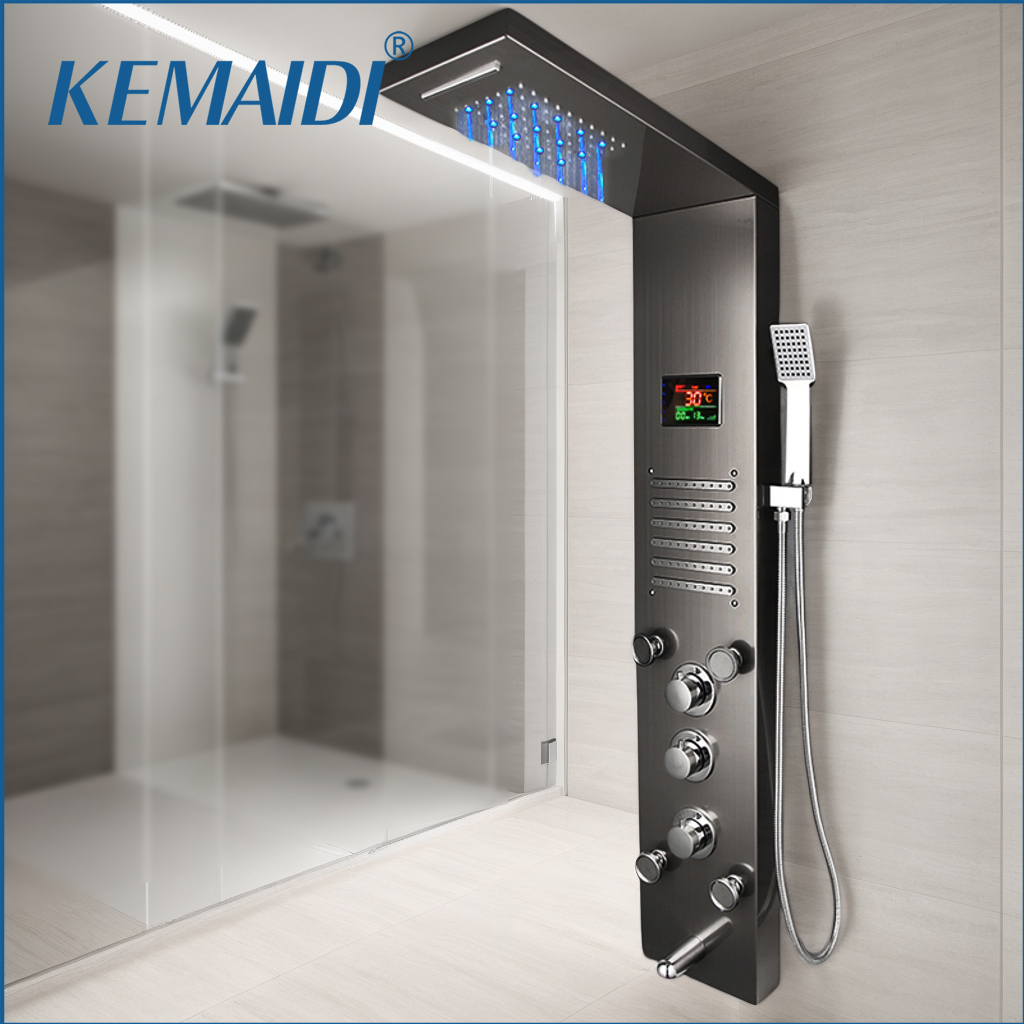 Rain Gauge Digital - KEMAIDI 블랙 LED 샤워 패널 세트